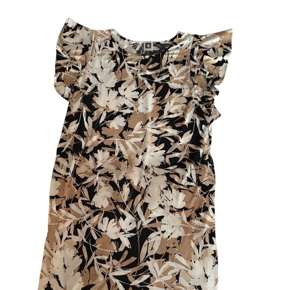 Anne Klein Black and Tan Flutter Sleeve Midi Dress - Picture 3 of 5